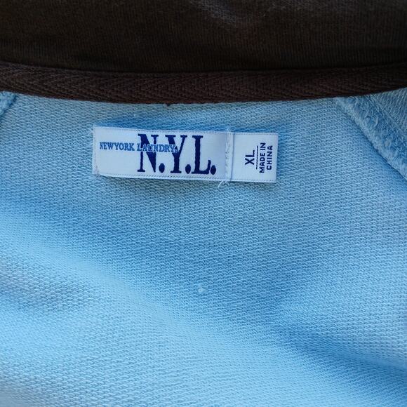 N.Y.L. New York Laundry Blue Bash Full Zip Sweatshirt XL retro jacket brown trim - Picture 8 of 14